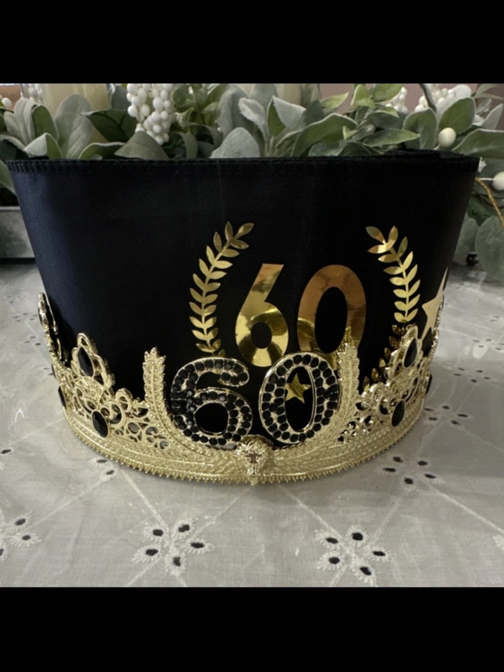 60th Birthday Gold & Black Crown with satchel